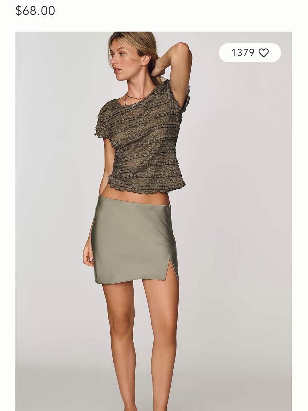 Free People Lace Ruffle Knit Top Olive Green S NWT We The Free